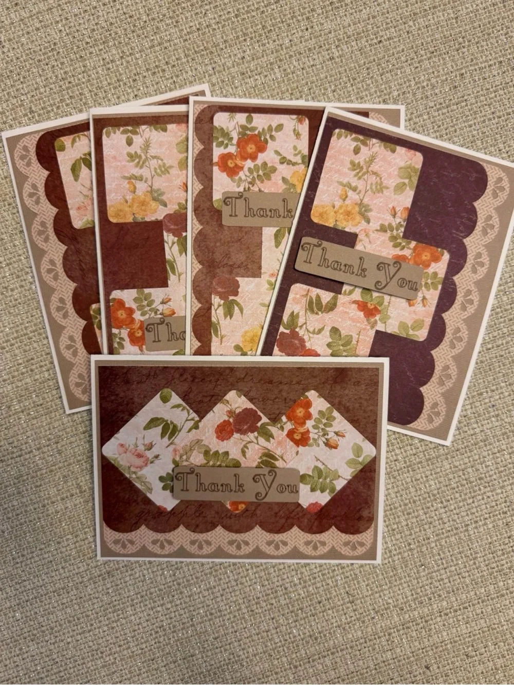 🌿 Handmade Floral Thank You Cards – Vintage Inspired – Blank Inside